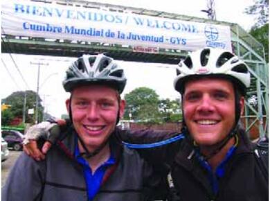 Two men with bike helmets