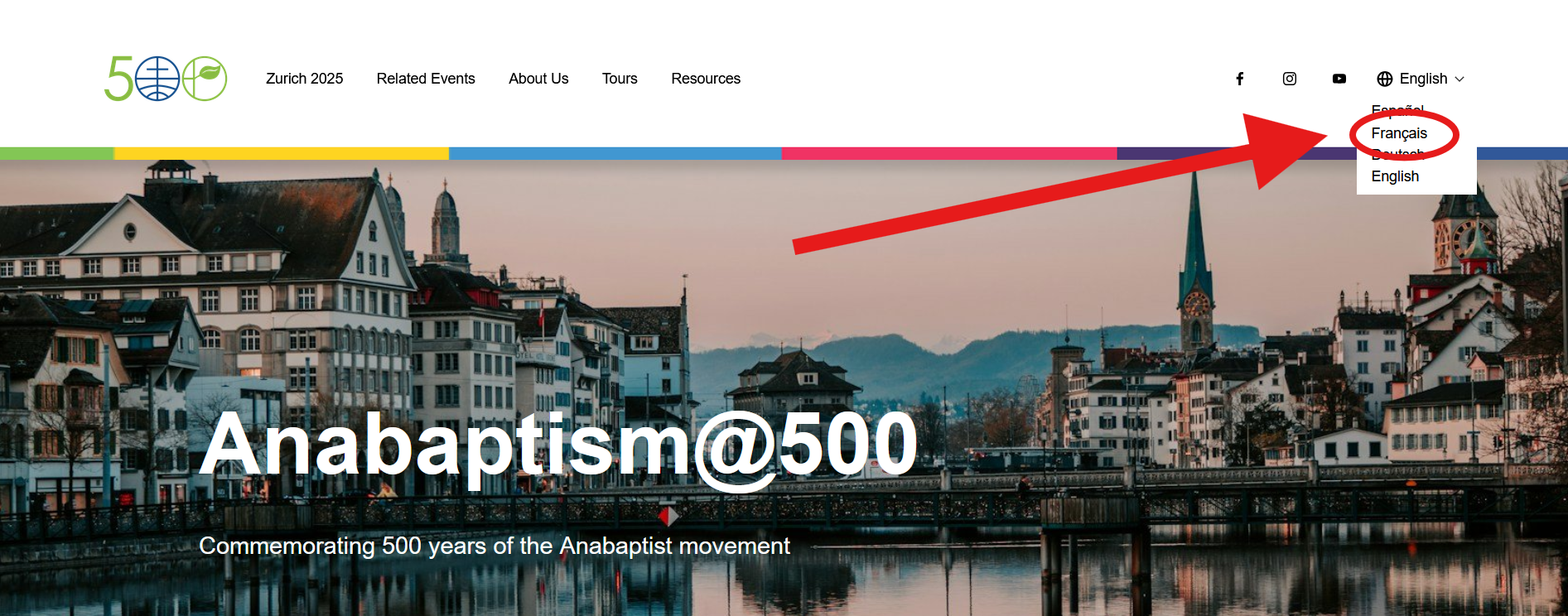 Anabaptisme at 500 site-web selectionnez 'Français'